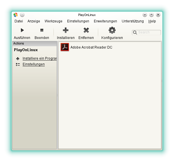 Der installierte Acrobat Reader in PlayOnLinux.
